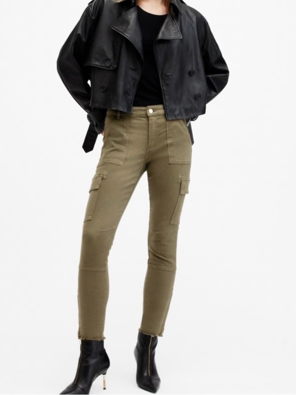 All Saints khaki green, cargo pants skinny fit mid rise cropped